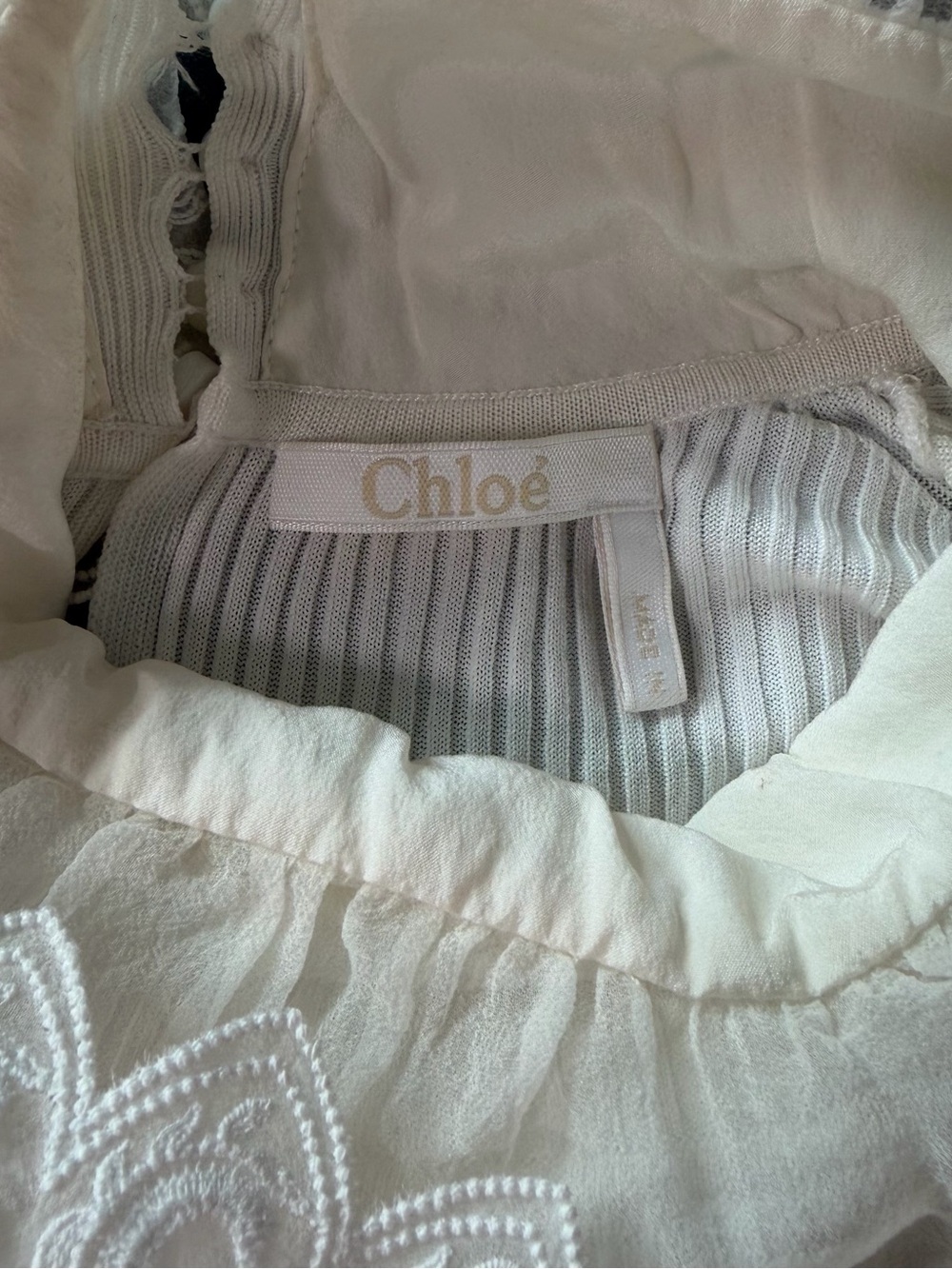 Chloe White Ribbed Short-Sleeve Top with Lace Ruffle Neck - Picture 5 of 6